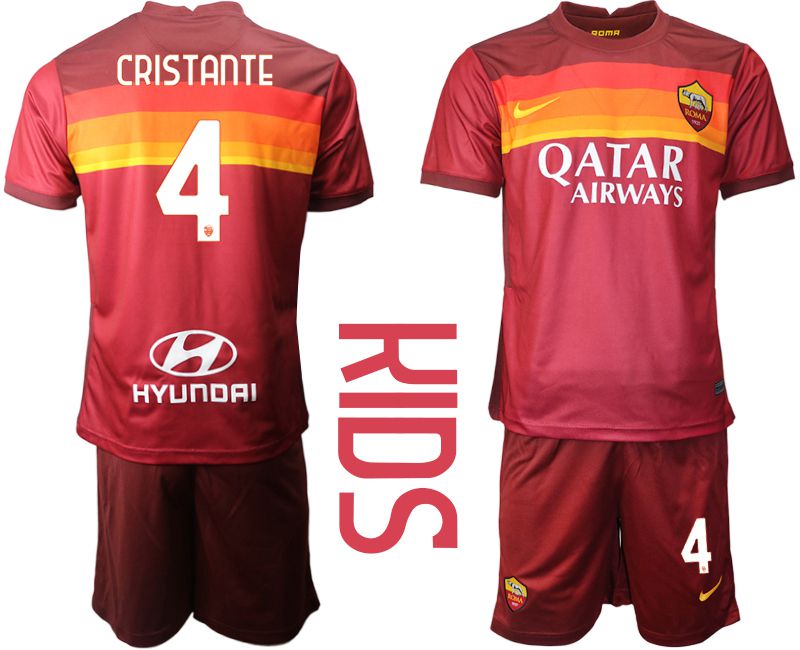 Cheap Youth 2020-2021 club AS Roma home 4 red Soccer Jerseys